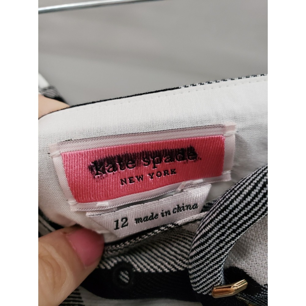 NEVER WORN SIZE 12 Kate Spade Linen Blend Gingham Skirt Checkered Black White - Picture 3 of 5
